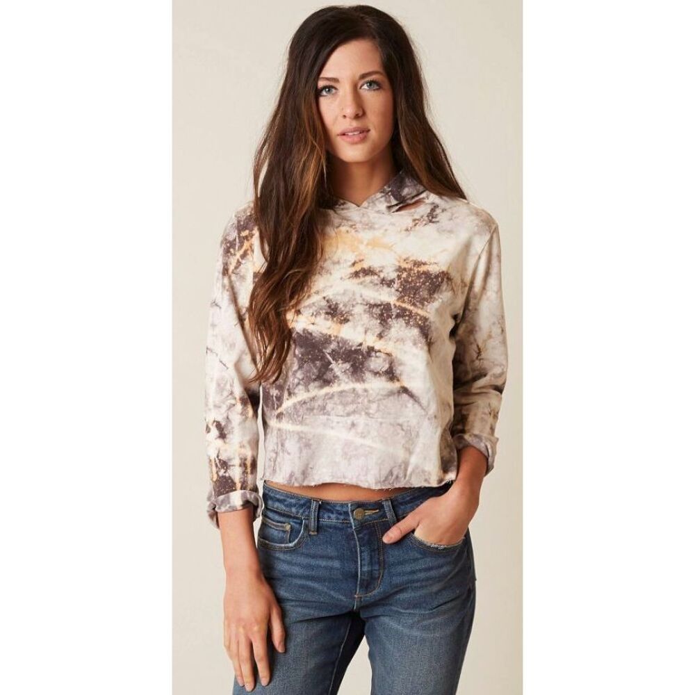 Affliction Standard Supply Tiedye‎ Cropped Sweatshirt Hoodie Chandler Knit Large